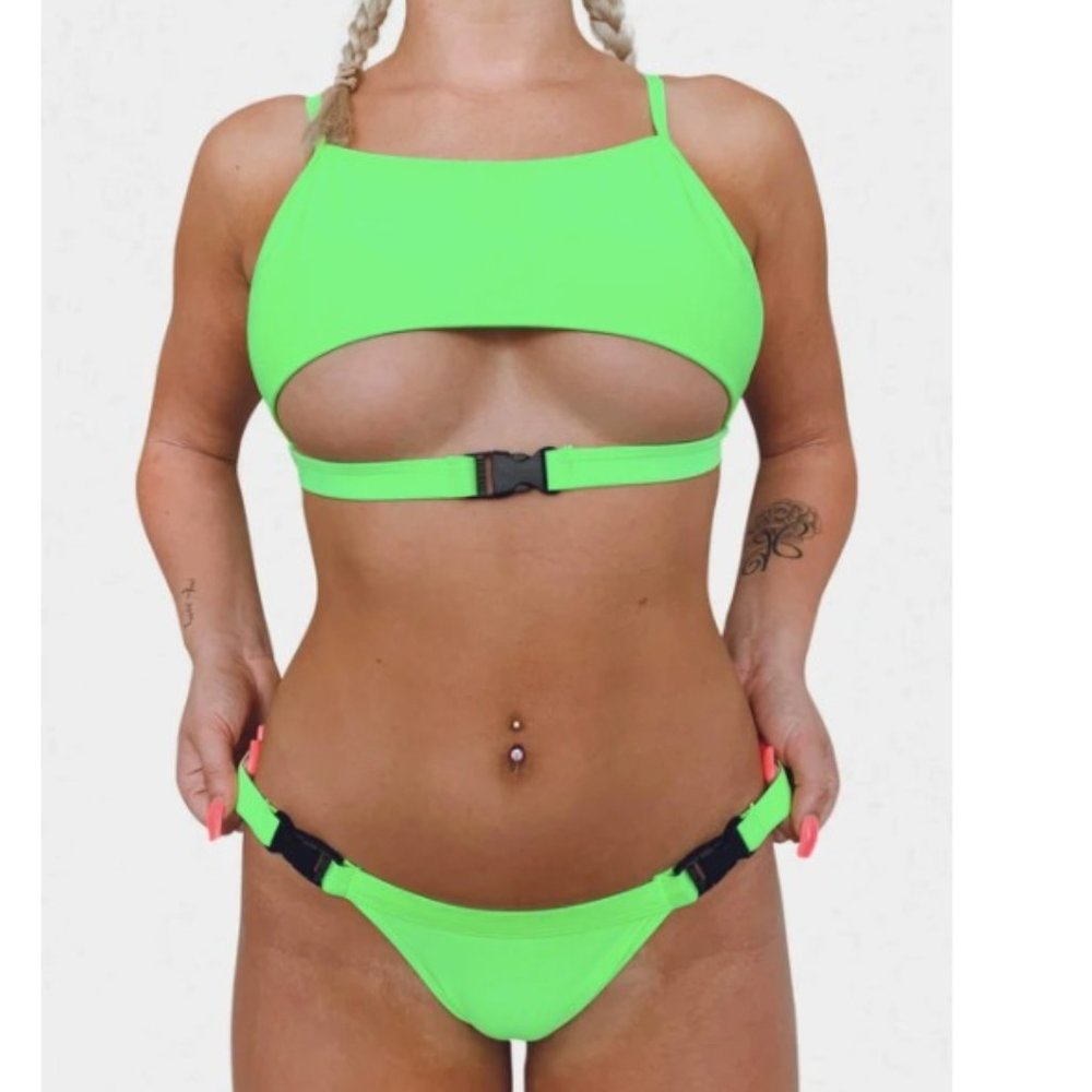 Neon Green Buckle Bikini Set (NWOT)